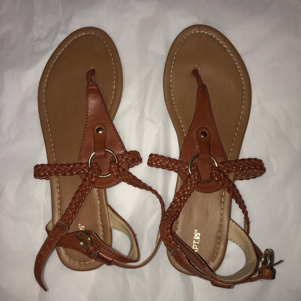 Brown Braided Strap Up Sandals